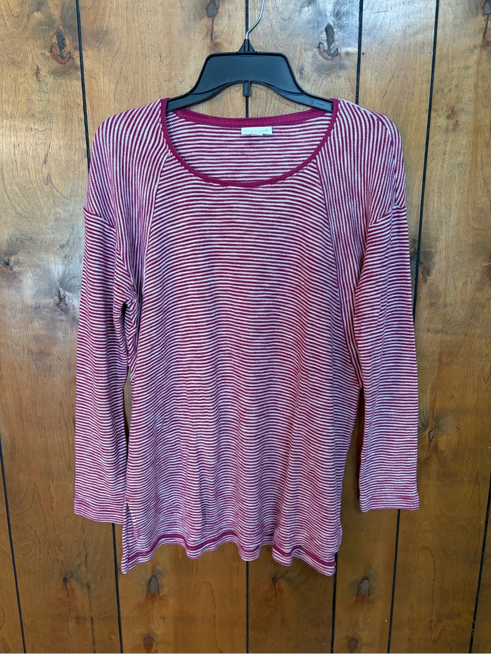 J. Jill Red and White Striped Long-Sleeve Scoop Neck Top